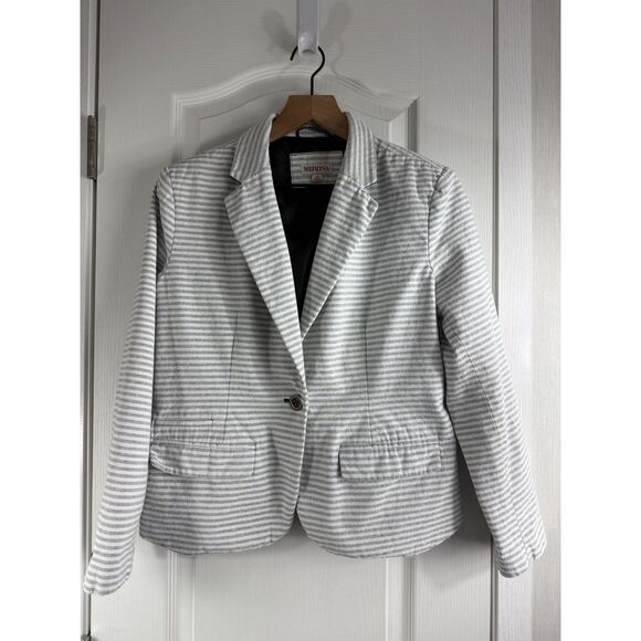 Merona Women's Striped Oxford Blazer Gray White Size 12 - Picture 1 of 12